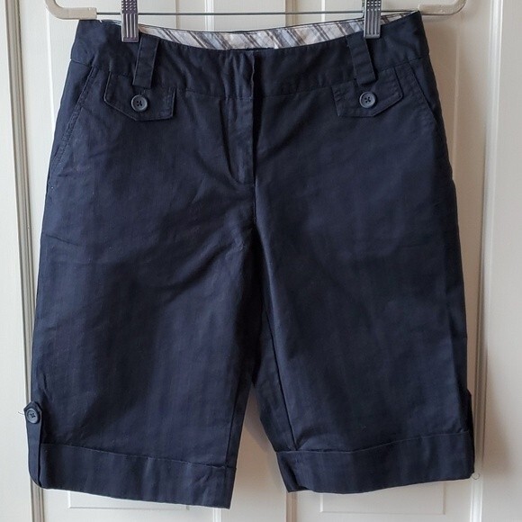 CAROL LITTLE DARK NAVY BLUE COTTON LONG BERMUDA SHORTS SZ 6 - Picture 1 of 9
